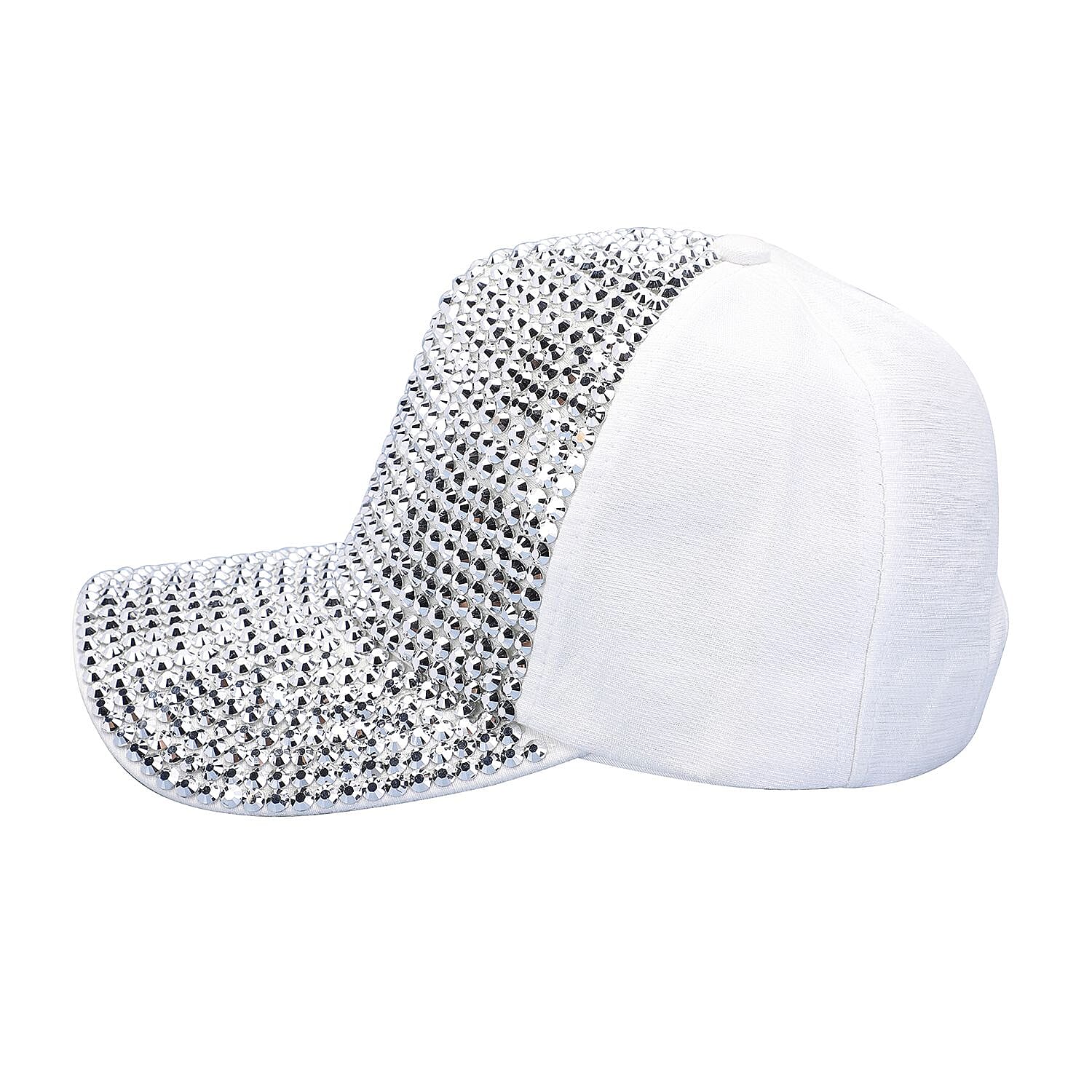Jovie Cotton Rhinestone Bling Front Hat with Adjustable Strap (Size 58x16 Cm) - Silver
