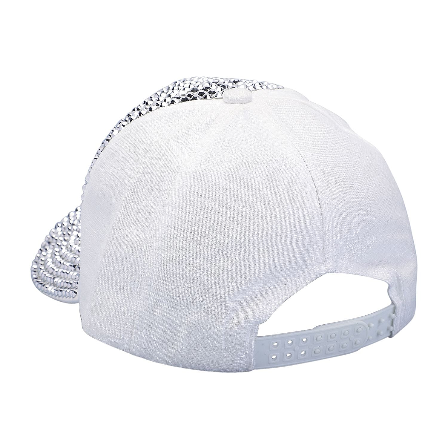 Jovie Cotton Rhinestone Bling Front Hat with Adjustable Strap (Size 58x16 Cm) - Silver