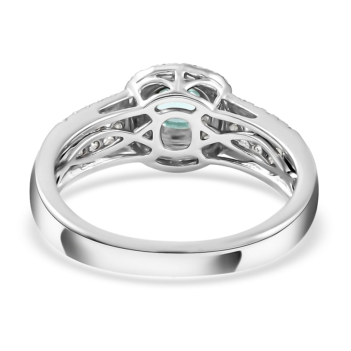 Certified and Appraised RHAPSODY 950 Platinum AAAA Paraiba Tourmaline and Diamond (VS-EF) Double Halo Ring 0.75 Ct, Platinum 7.23 Gms