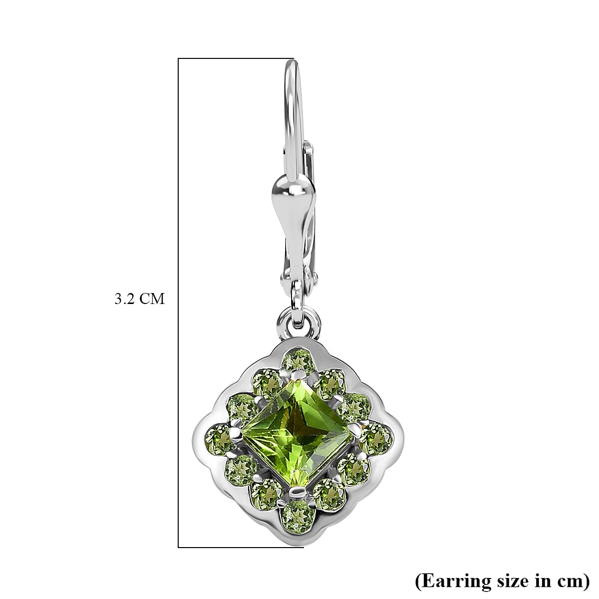 Peridot Cluster Earring (with Lever Back) in Platinum Overlay Sterling Silver