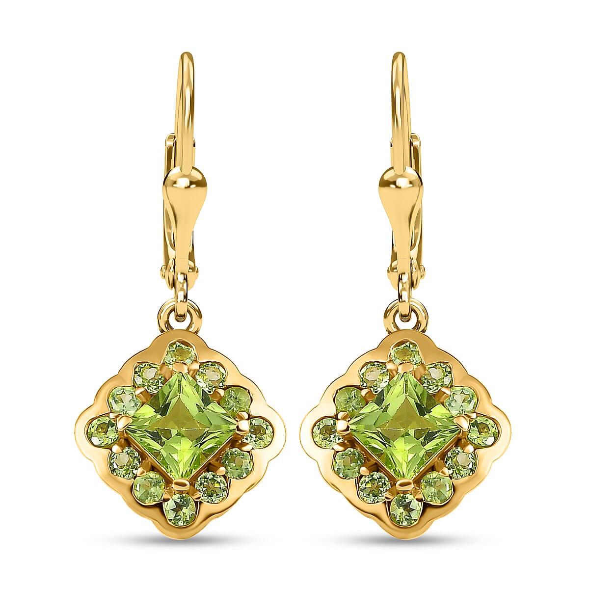 Peridot  Cluster Earring (with Lever Back) in 18K Vermeil Yellow Gold Plated Sterling Silver