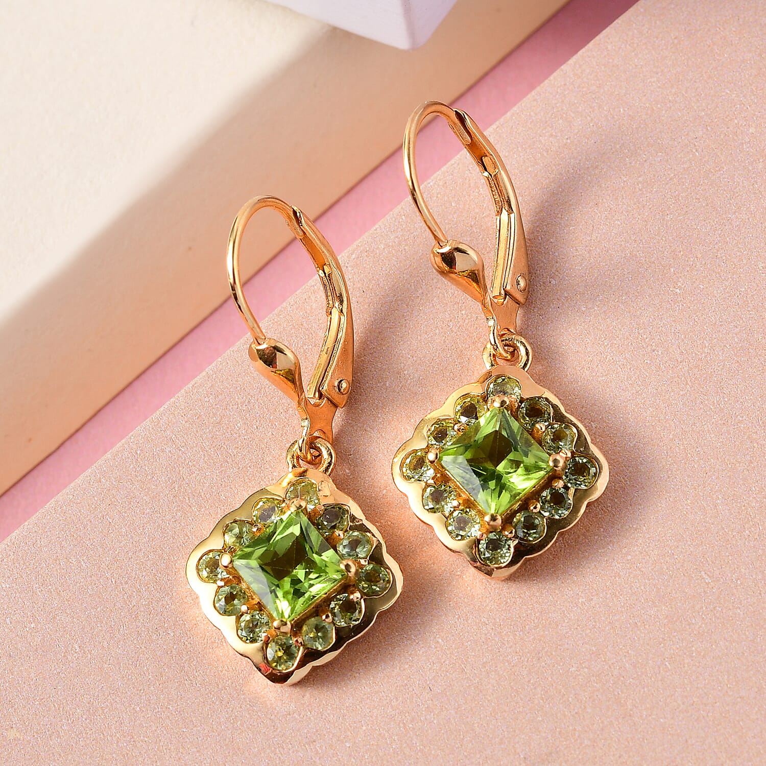 Peridot  Cluster Earring (with Lever Back) in 18K Vermeil Yellow Gold Plated Sterling Silver