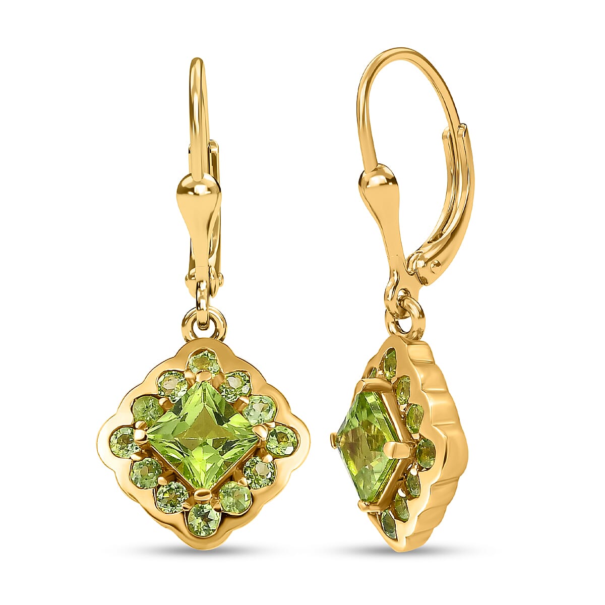 Peridot  Cluster Earring (with Lever Back) in 18K Vermeil Yellow Gold Plated Sterling Silver