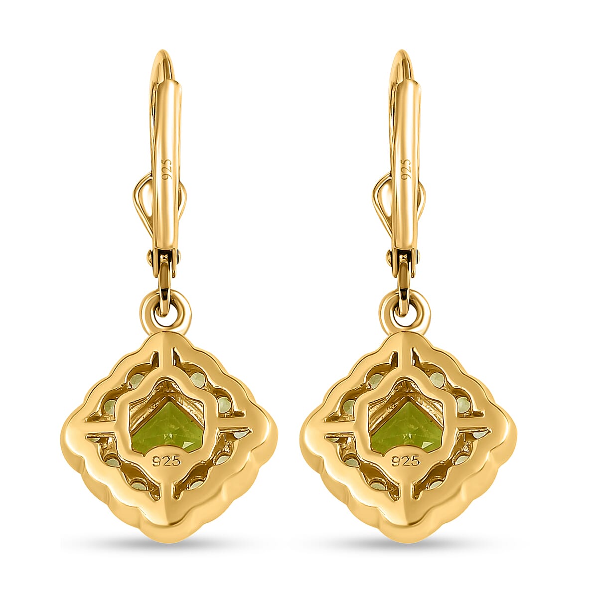 Peridot  Cluster Earring (with Lever Back) in 18K Vermeil Yellow Gold Plated Sterling Silver