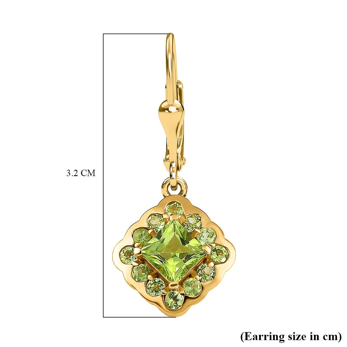 Peridot  Cluster Earring (with Lever Back) in 18K Vermeil Yellow Gold Plated Sterling Silver