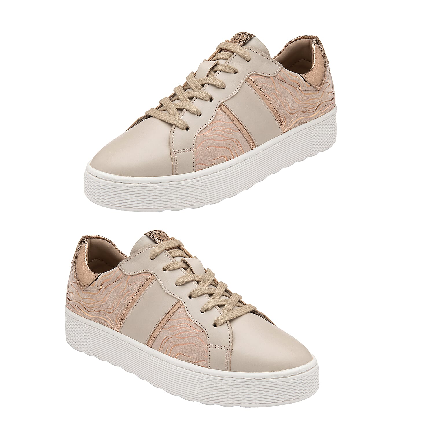 Lotus Metallic Print Leather Simone Casual Trainers (Size 4) - Nude