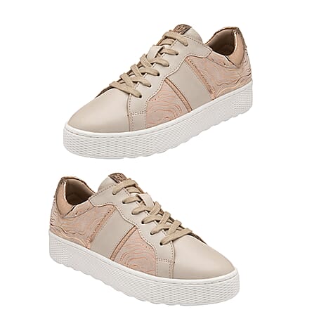 Lotus Metallic Print Leather Simone Casual Trainers (Size 4) - Nude