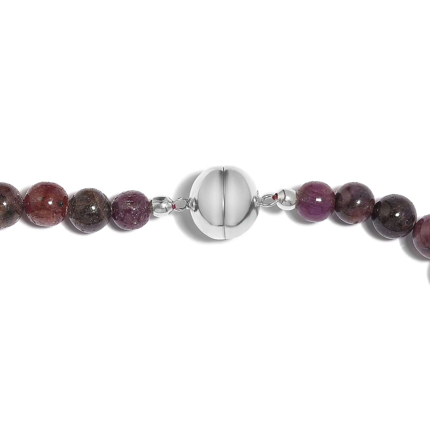 Gem Treasures - Indian Ruby Necklace (Size - 18) With Magnetic Lock in Rhodium Overlay Sterling Silver 545.00 Ct.