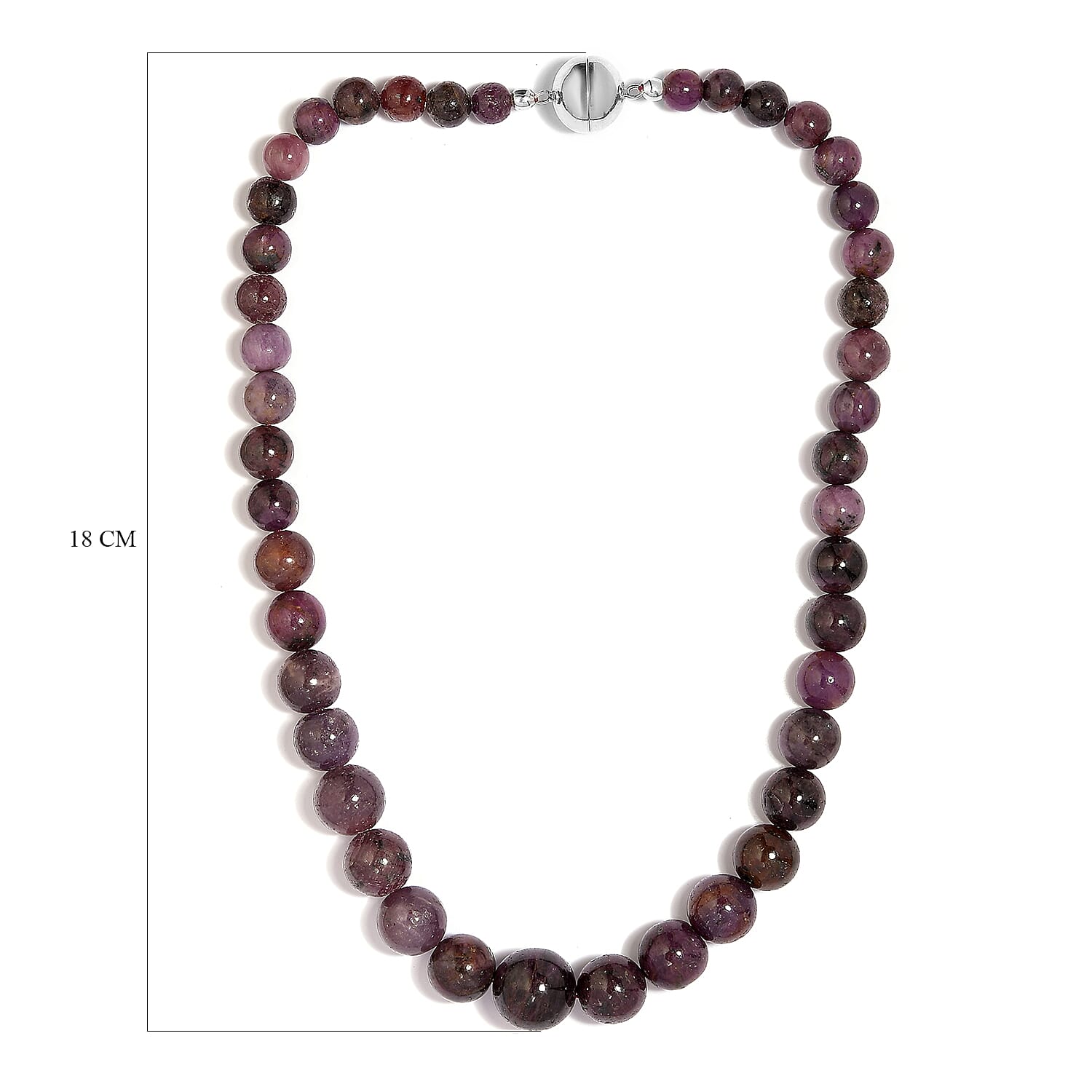Gem Treasures - Indian Ruby Necklace (Size - 18) With Magnetic Lock in Rhodium Overlay Sterling Silver 545.00 Ct.
