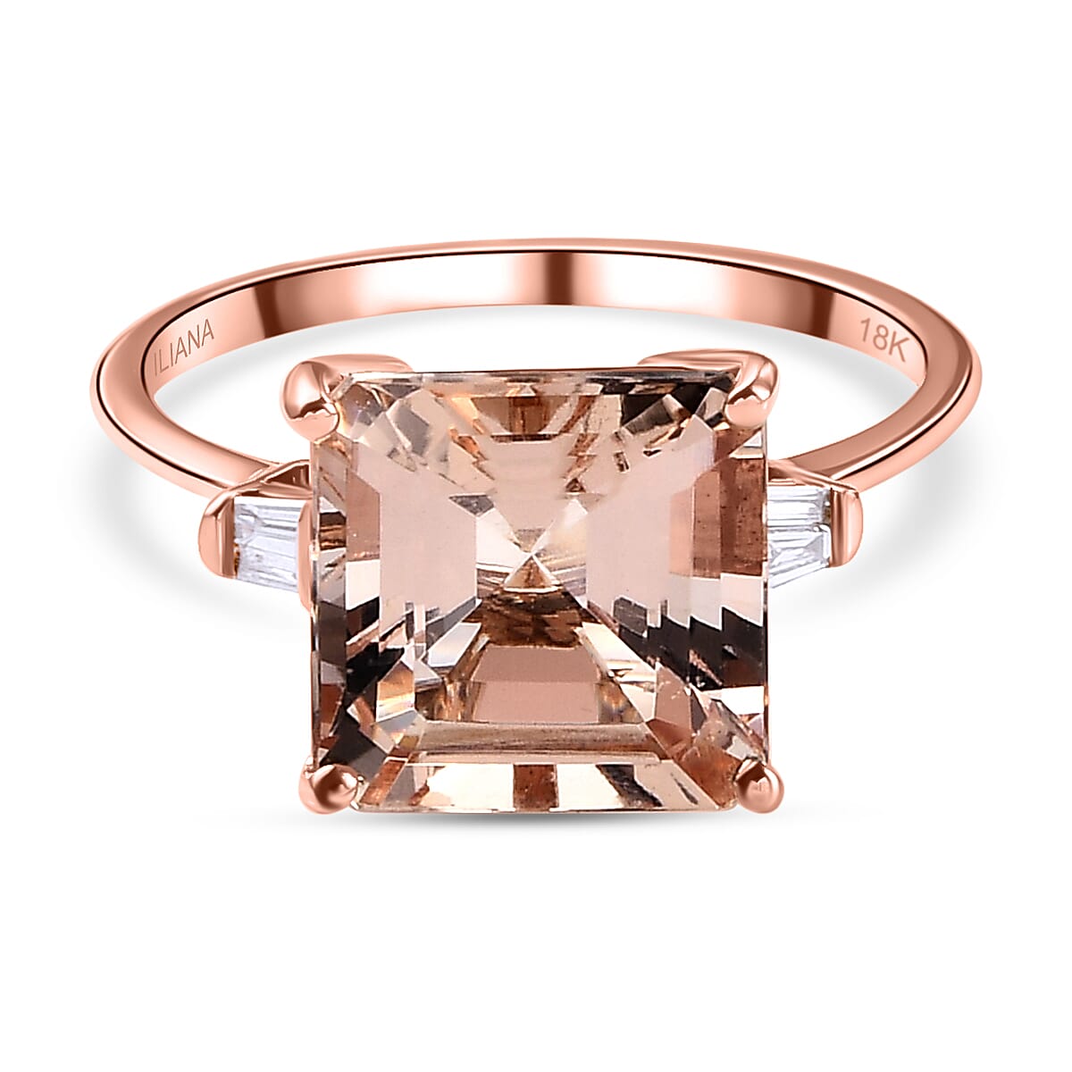 ILIANA 18K Rose Gold AAA Morganite (Asscher Cut) and Diamond (SI-G-H) Ring 4.53 Ct.