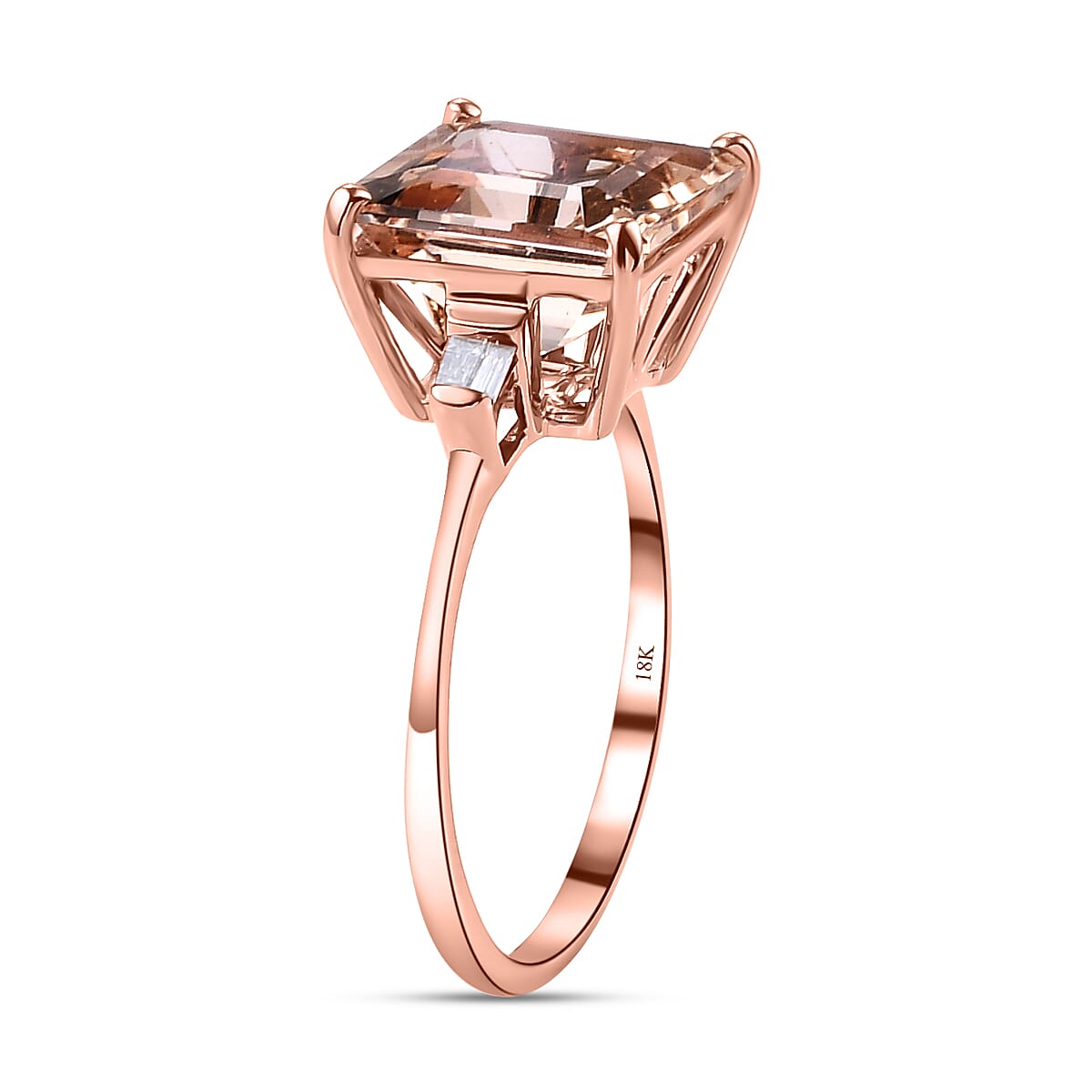 ILIANA 18K Rose Gold AAA Morganite (Asscher Cut) and Diamond (SI-G-H) Ring 4.53 Ct.