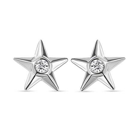 Moissanite Star Earrings in Platinum Overlay Sterling Silver