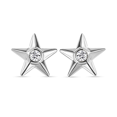 Moissanite Star Earrings (with Push Post) in Platinum Overlay Sterling Silver