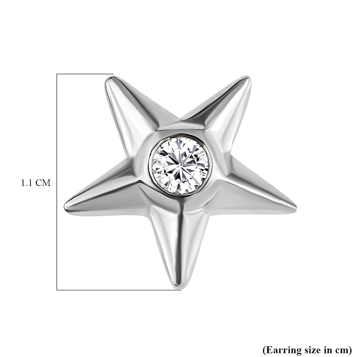 Moissanite Star Earrings with Push Back in Platinum Overlay Sterling Silver