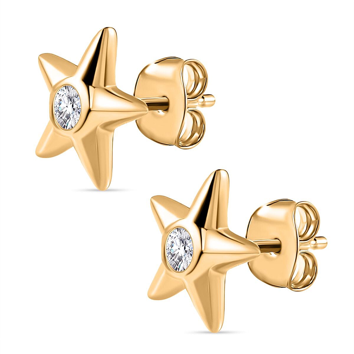 Moissanite Star Earrings with Push Back in 18K Vermeil Yellow Gold Plated Sterling Silver