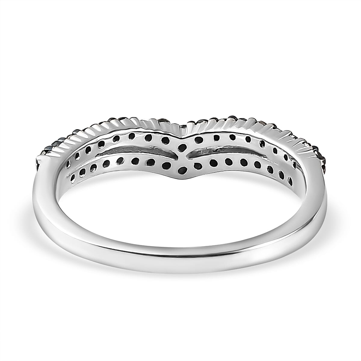 Blue Diamond and White Diamond Wishbone Ring in Platinum Overlay Sterling Silver 0.33 Ct.