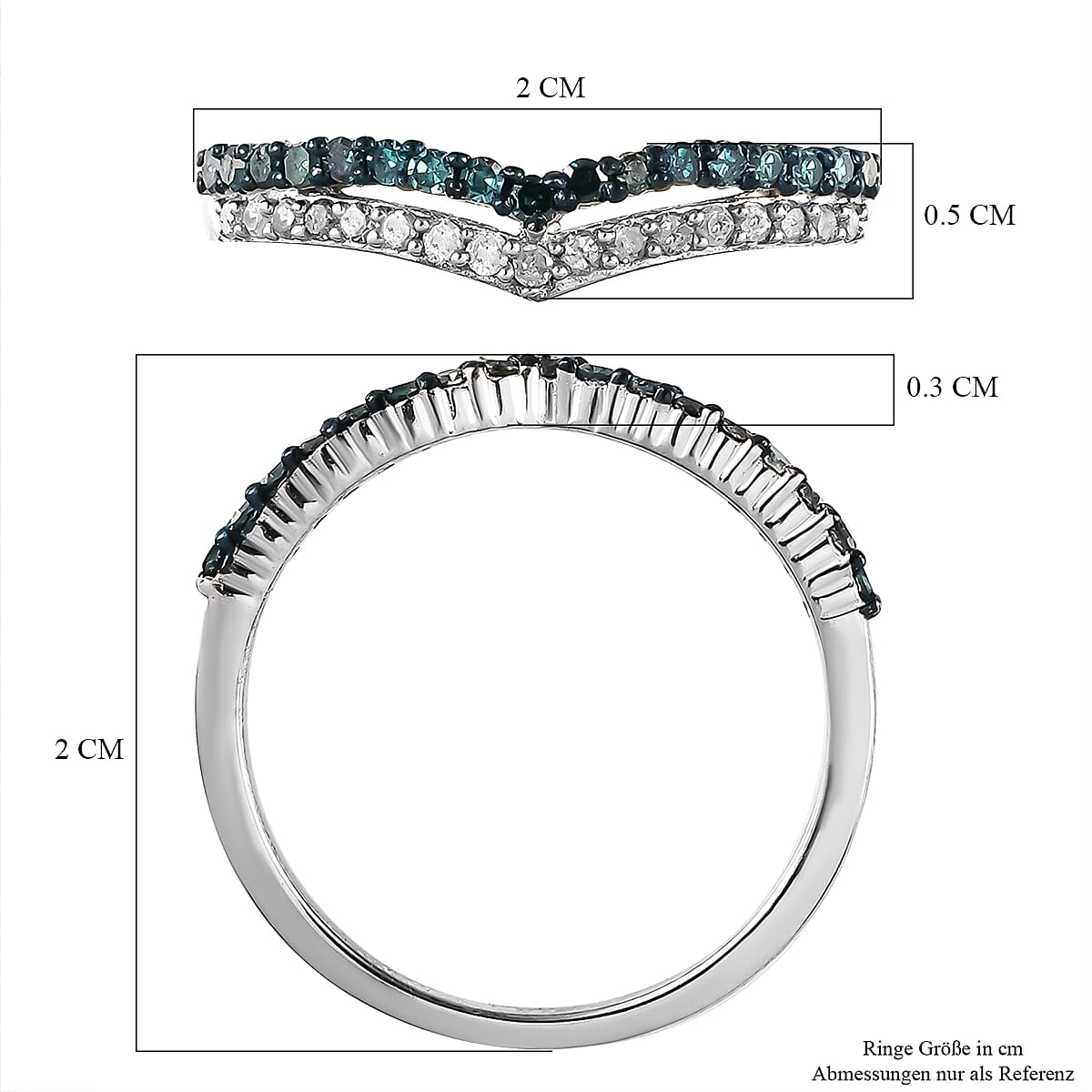 Blue Diamond and White Diamond Wishbone Ring in Platinum Overlay Sterling Silver 0.33 Ct.