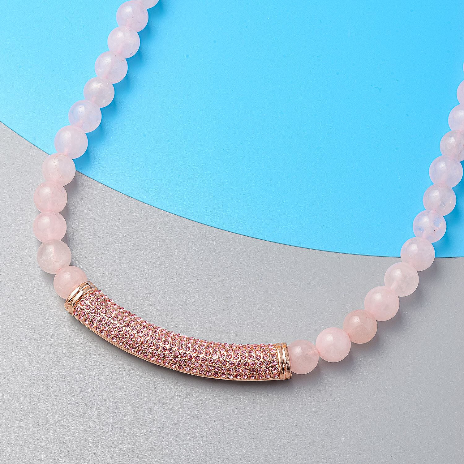 Rose Quartz and Pink Austrian Crystal Necklace (Size - 20) With Magnetic Clasp in Rose Gold Tone
