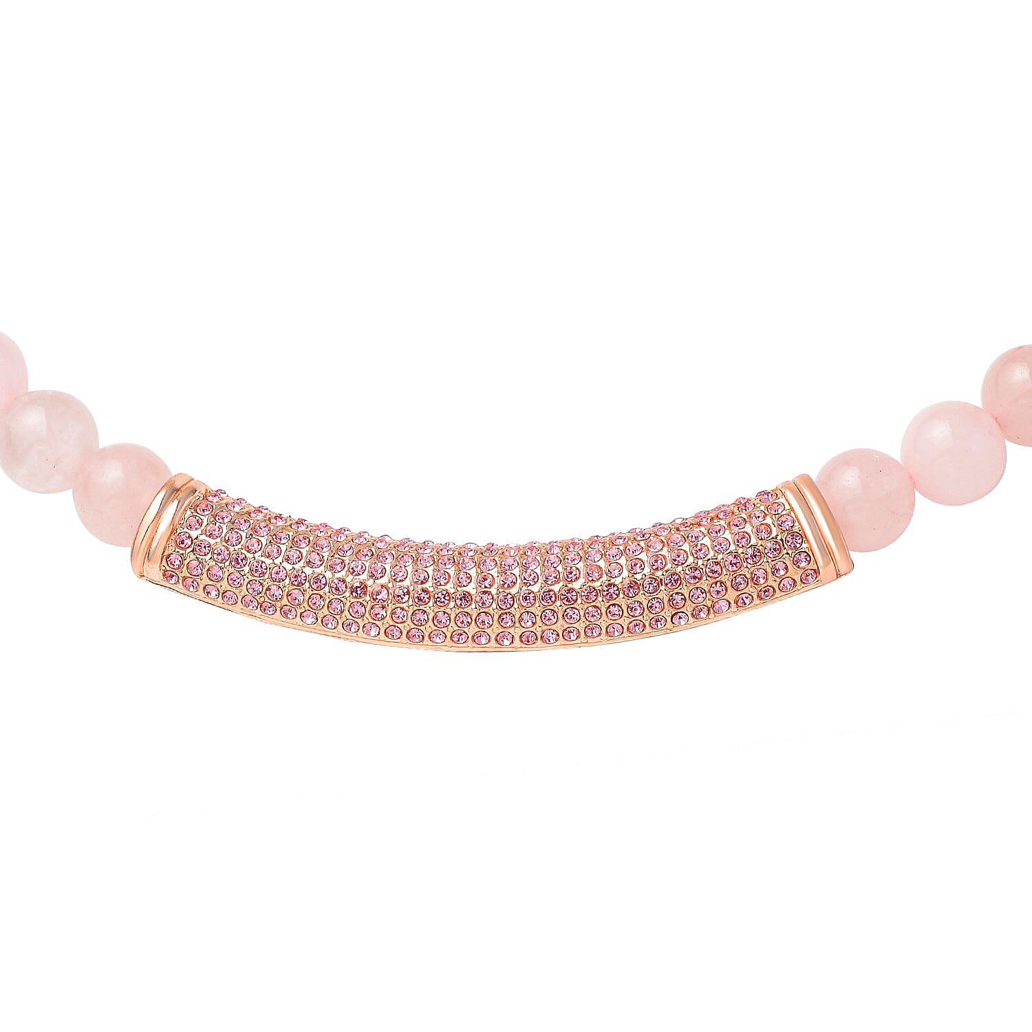 Rose Quartz and Pink Austrian Crystal Necklace (Size - 20) With Magnetic Clasp in Rose Gold Tone