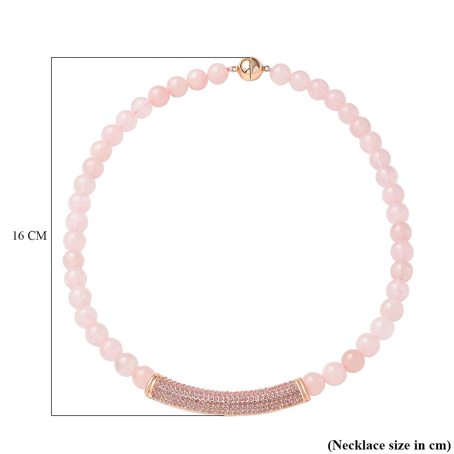 Rose Quartz and Pink Austrian Crystal Necklace (Size - 20) With Magnetic Clasp in Rose Gold Tone
