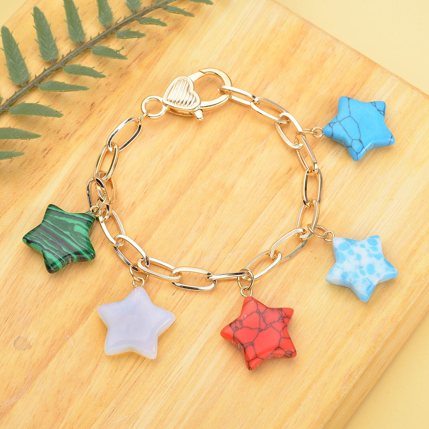 Multi Gemstone Stars Bracelet with Magnet (Size - 8.5) in Yellow Tone