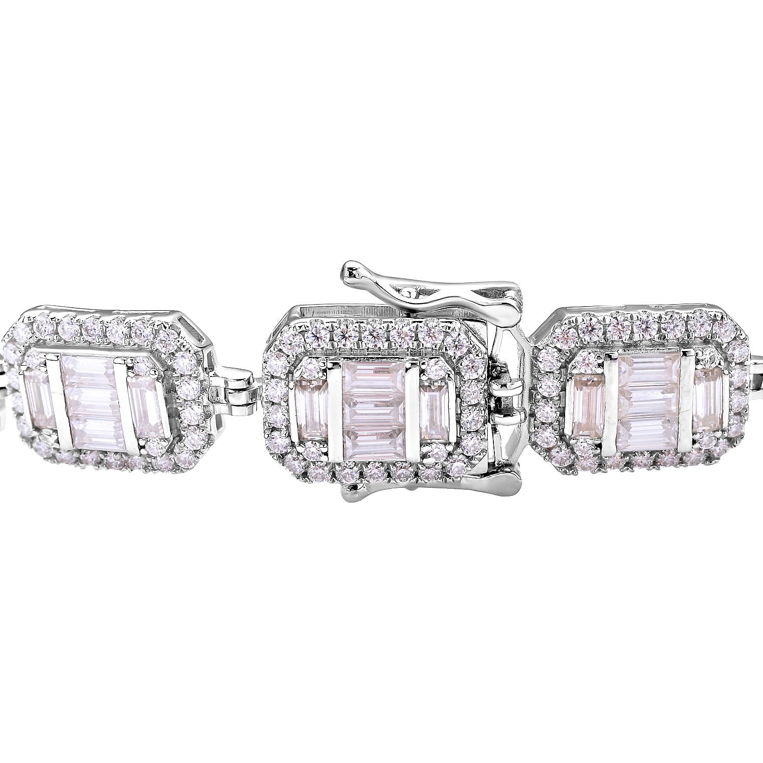 Moissanite Bracelet (Size - 6.25) in Rhodium Overlay Sterling Silver 9.46 Ct, Silver Wt. 17.00 Gms