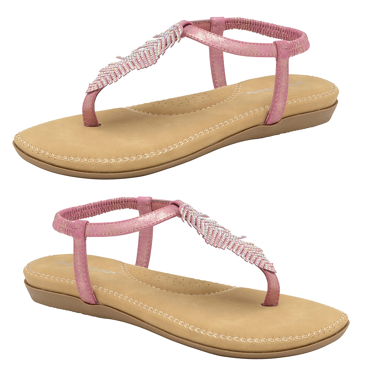 Dunlop Rue Open Toe Sandal With Leaf Detailing and Elasticated Sling Back - Rose