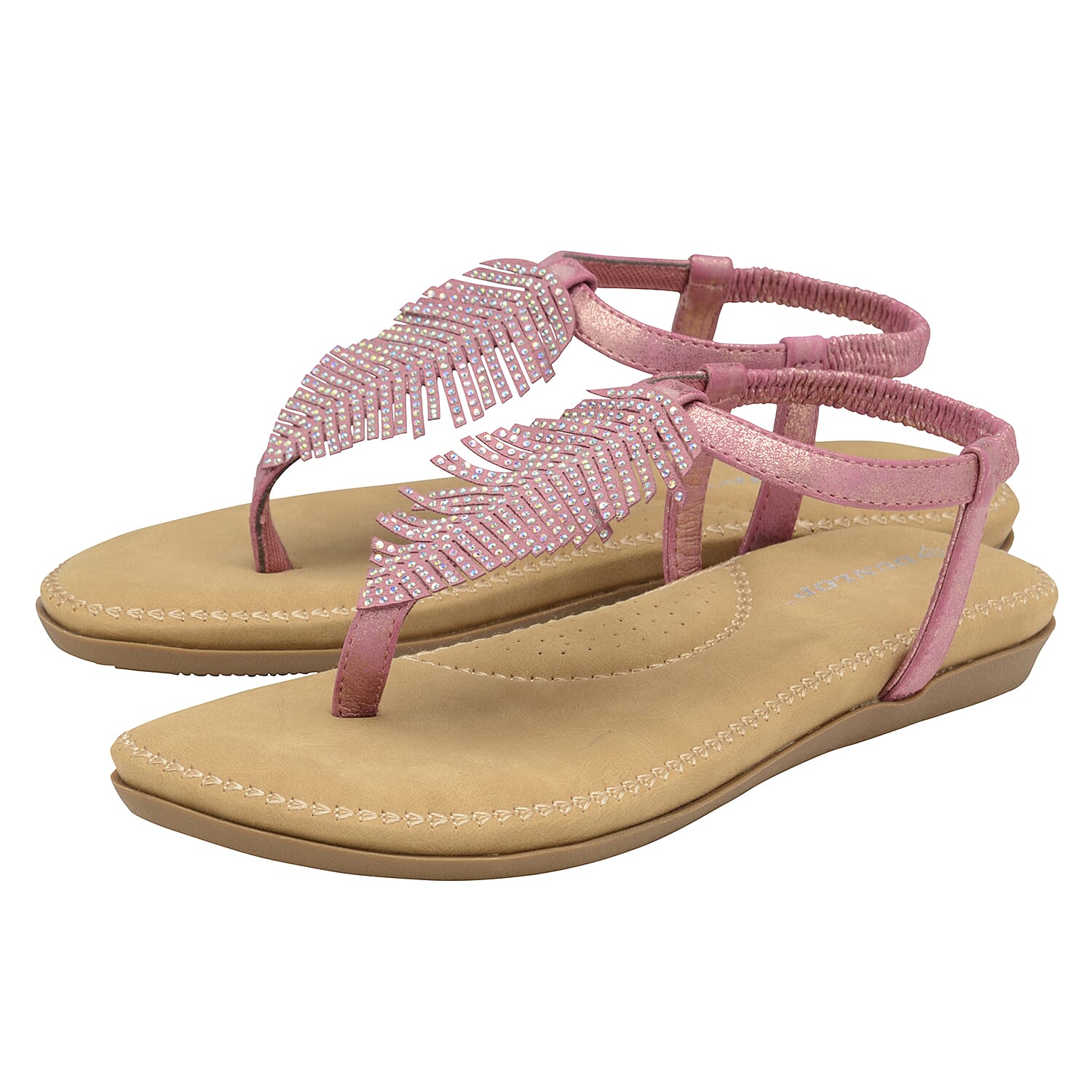 Dunlop Rue Open Toe Sandal With Leaf Detailing and Elasticated Sling Back - Rose