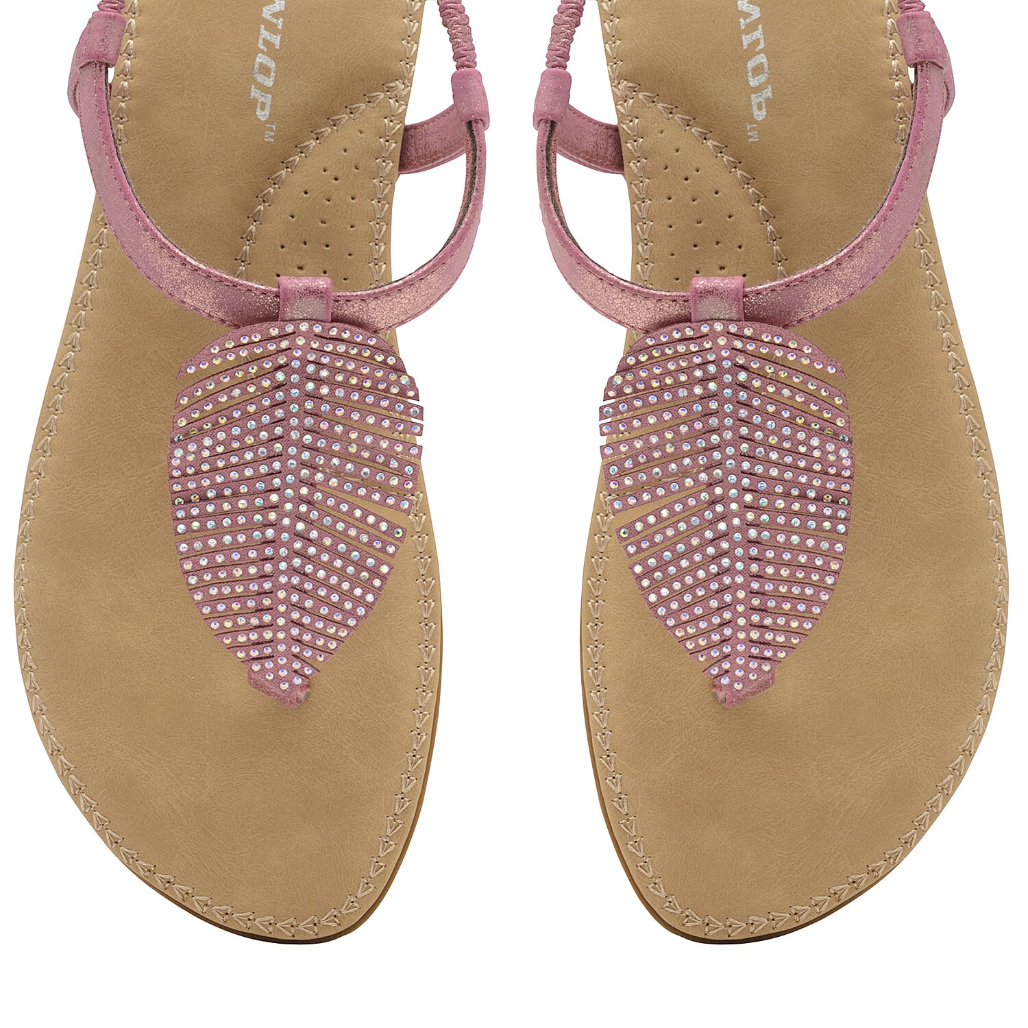 Dunlop Rue Open Toe Sandal With Leaf Detailing and Elasticated Sling Back - Rose