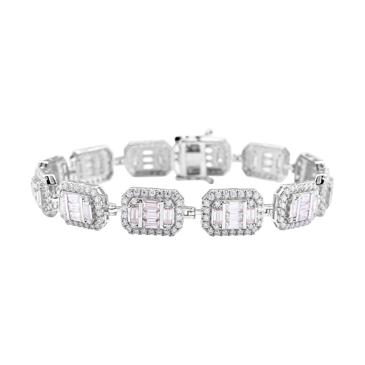 Moissanite Bracelet (Size - 7.5) in Rhodium Overlay Sterling Silver 10.40 Ct, Silver Wt. 18.00 Gms