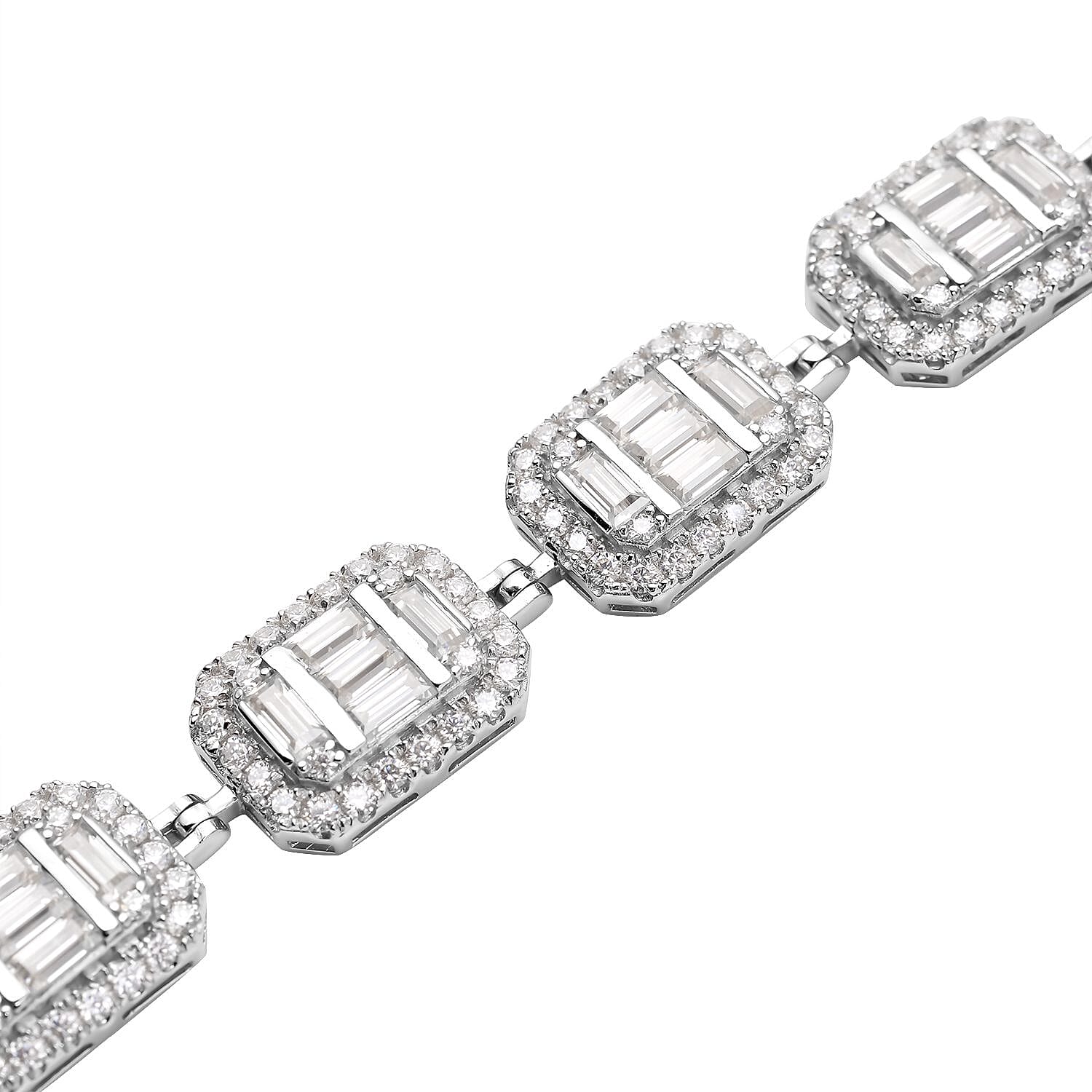 Moissanite Bracelet (Size - 7.5) in Rhodium Overlay Sterling Silver 10.40 Ct, Silver Wt. 18.00 Gms