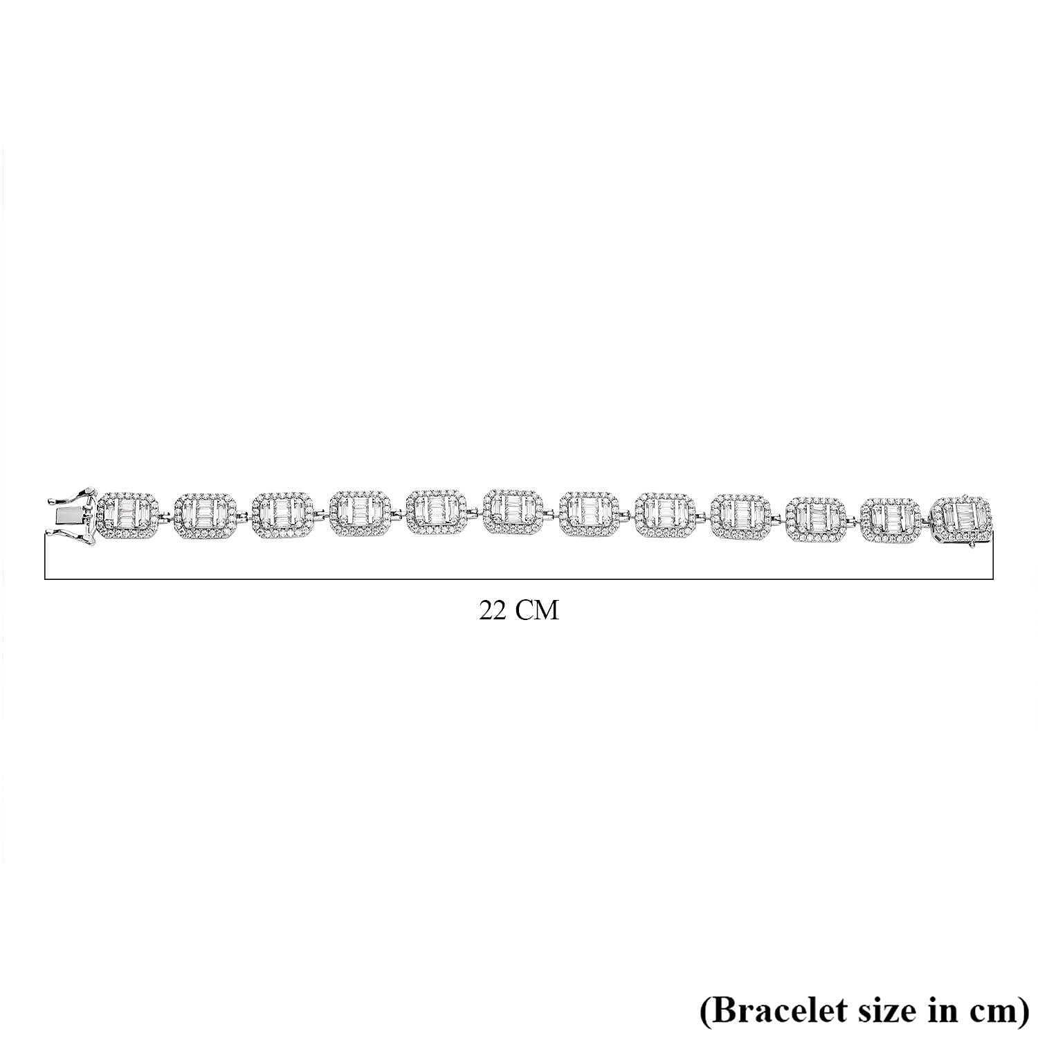 Moissanite Bracelet (Size - 7.5) in Rhodium Overlay Sterling Silver 10.40 Ct, Silver Wt. 18.00 Gms