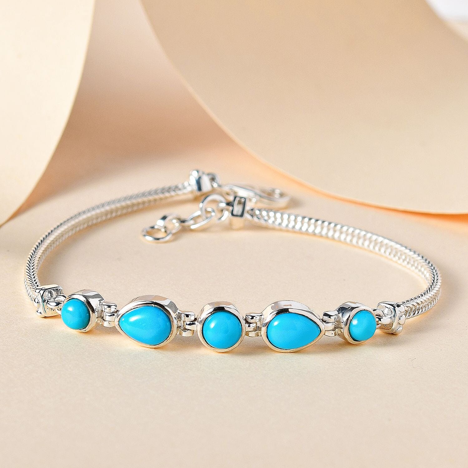 Arizona Sleeping Beauty Turquoise Bracelet (Size - 7.5 with Extender) in Platinum Overlay Sterling Silver 2.55 Ct, Silver Wt. 7.37 Gms