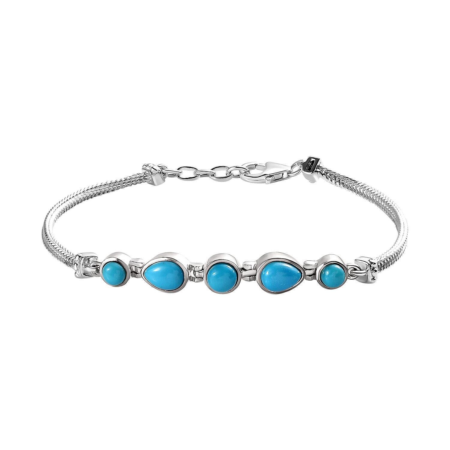 Arizona Sleeping Beauty Turquoise Bracelet (Size - 7.5 with Extender) in Platinum Overlay Sterling Silver 2.55 Ct, Silver Wt. 7.37 Gms
