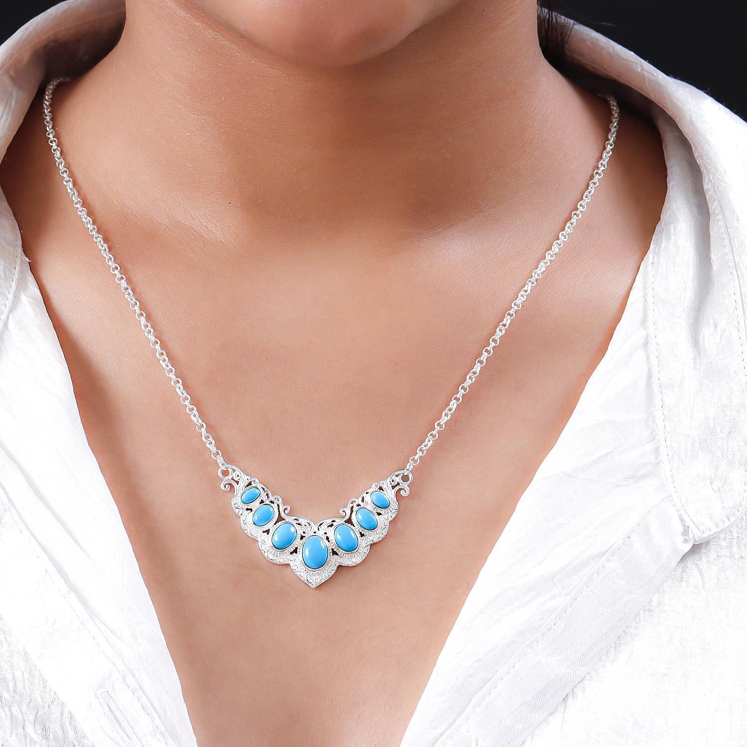 Arizona Sleeping Beauty Turquoise Necklace (Size - 18) Sterling Silver 3.97 Ct, Silver Wt. 10.00 Gms