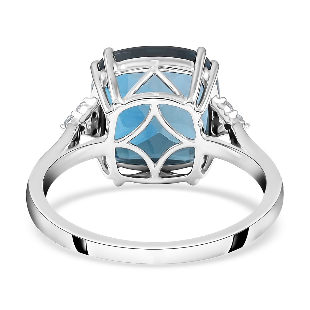 AGI Certified and Appraised 10K White Gold AAA London Blue Topaz and Diamond Ring 7.10 Ct.