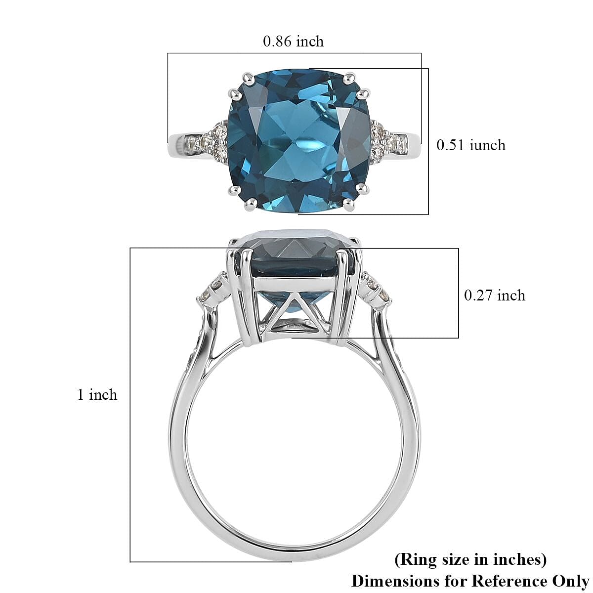 AGI Certified and Appraised 10K White Gold AAA London Blue Topaz and Diamond Ring 7.10 Ct.