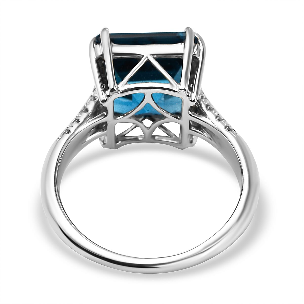 Certified and Appraised 10K White Gold AAA London Blue Topaz and Diamond (I1-GH) Ring 6.15 Ct