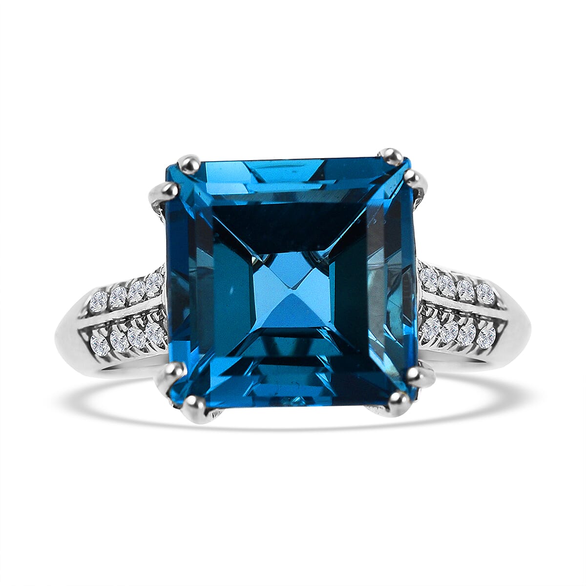 Certified and Appraised 10K White Gold AAA London Blue Topaz and Diamond (I1-GH) Ring 6.15 Ct