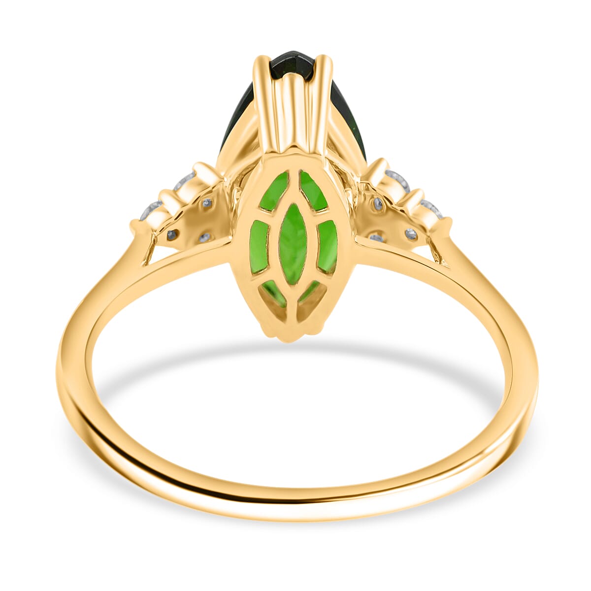 14K Yellow Gold AGI Certified AAA Natural Chrome Diopside and Diamond (I1-G-H) Ring 2.80 Ct.