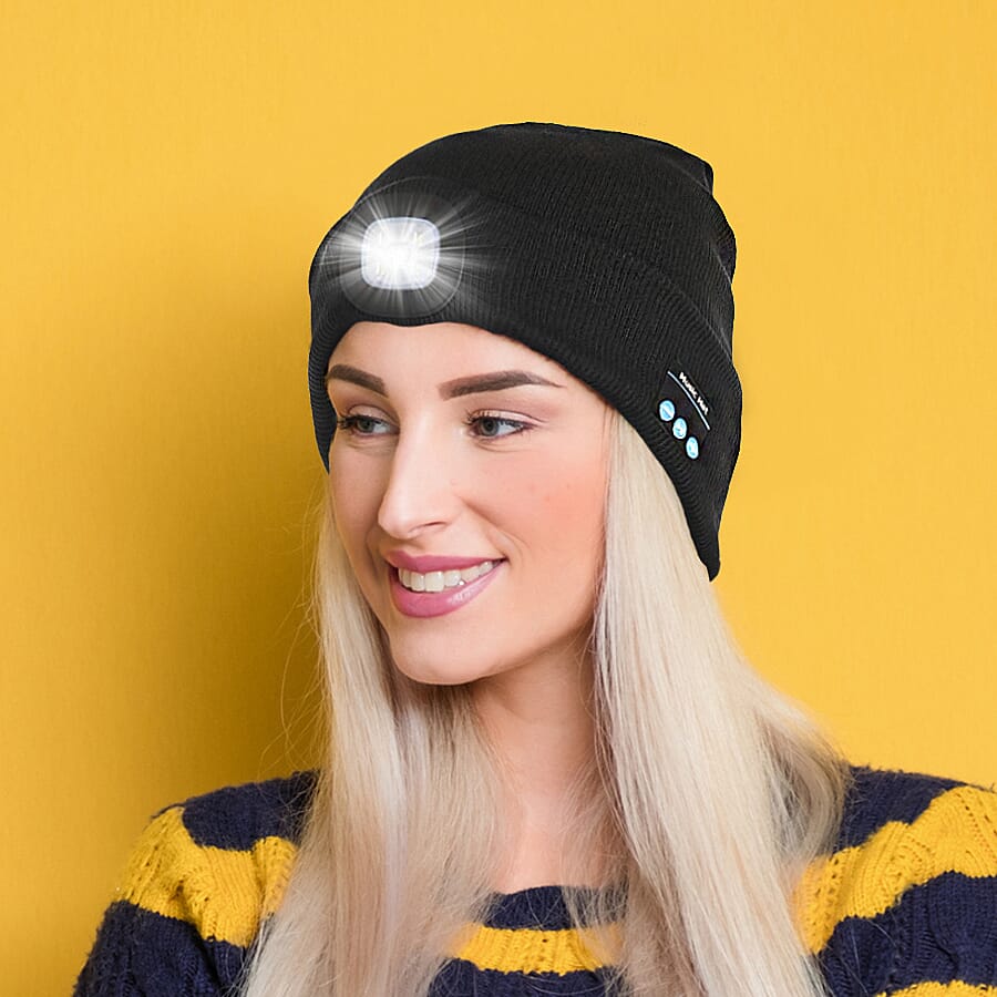 DOD-  LED Light Up Beanie Music Hat with Headphones - Black