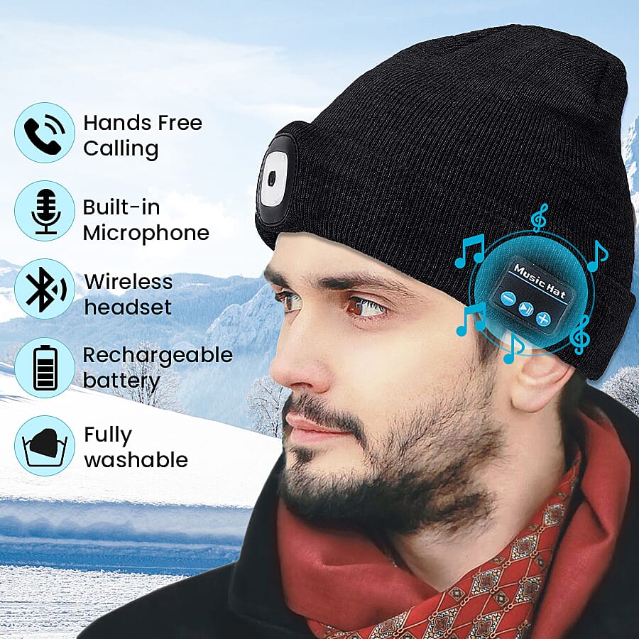 DOD-  LED Light Up Beanie Music Hat with Headphones - Black