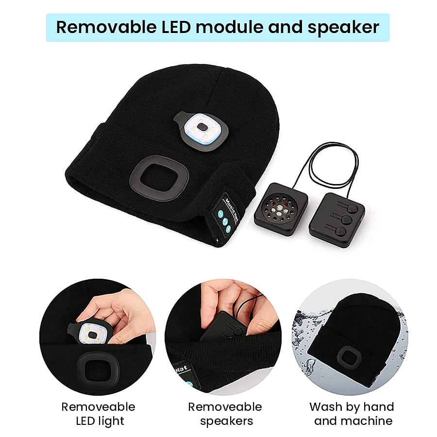 DOD-  LED Light Up Beanie Music Hat with Headphones - Black