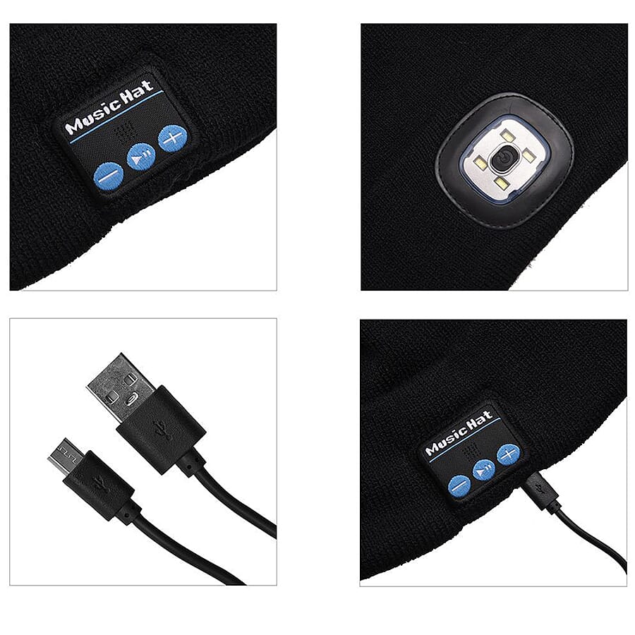 DOD-  LED Light Up Beanie Music Hat with Headphones - Black