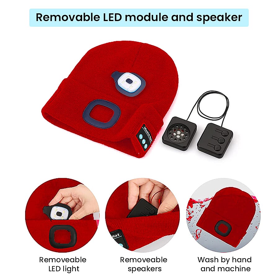 LED Light Up Beanie Music Hat with Headphones - Red
