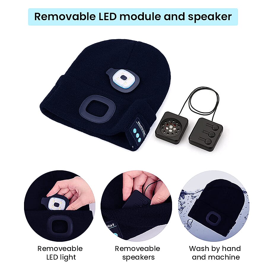 LED Light Up Beanie Music Hat with Headphones - Blue