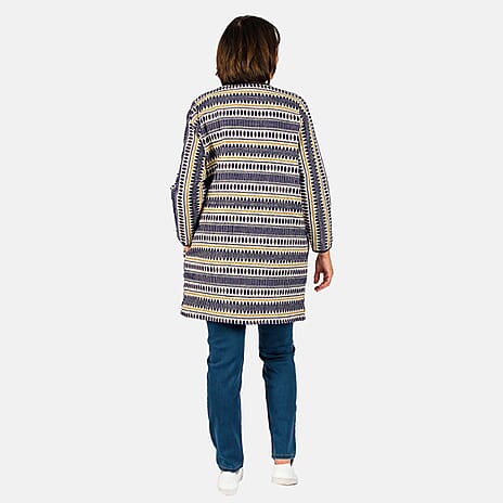 Tamsy Cotton Stripe Pattren Long Jacket (Size S,8-10) - Navy