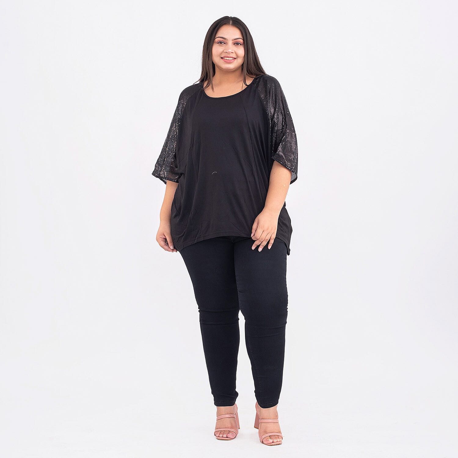 Tamsy Viscose Sequin Top - Black