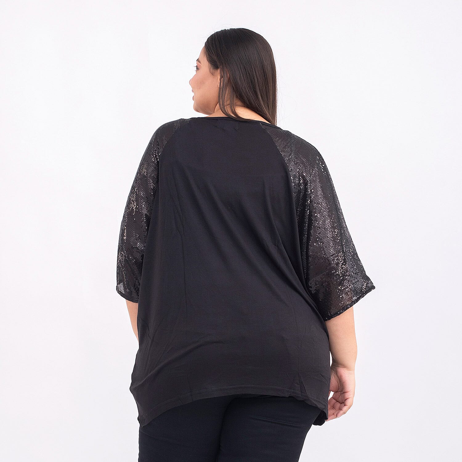 Tamsy Viscose Sequin Top - Black