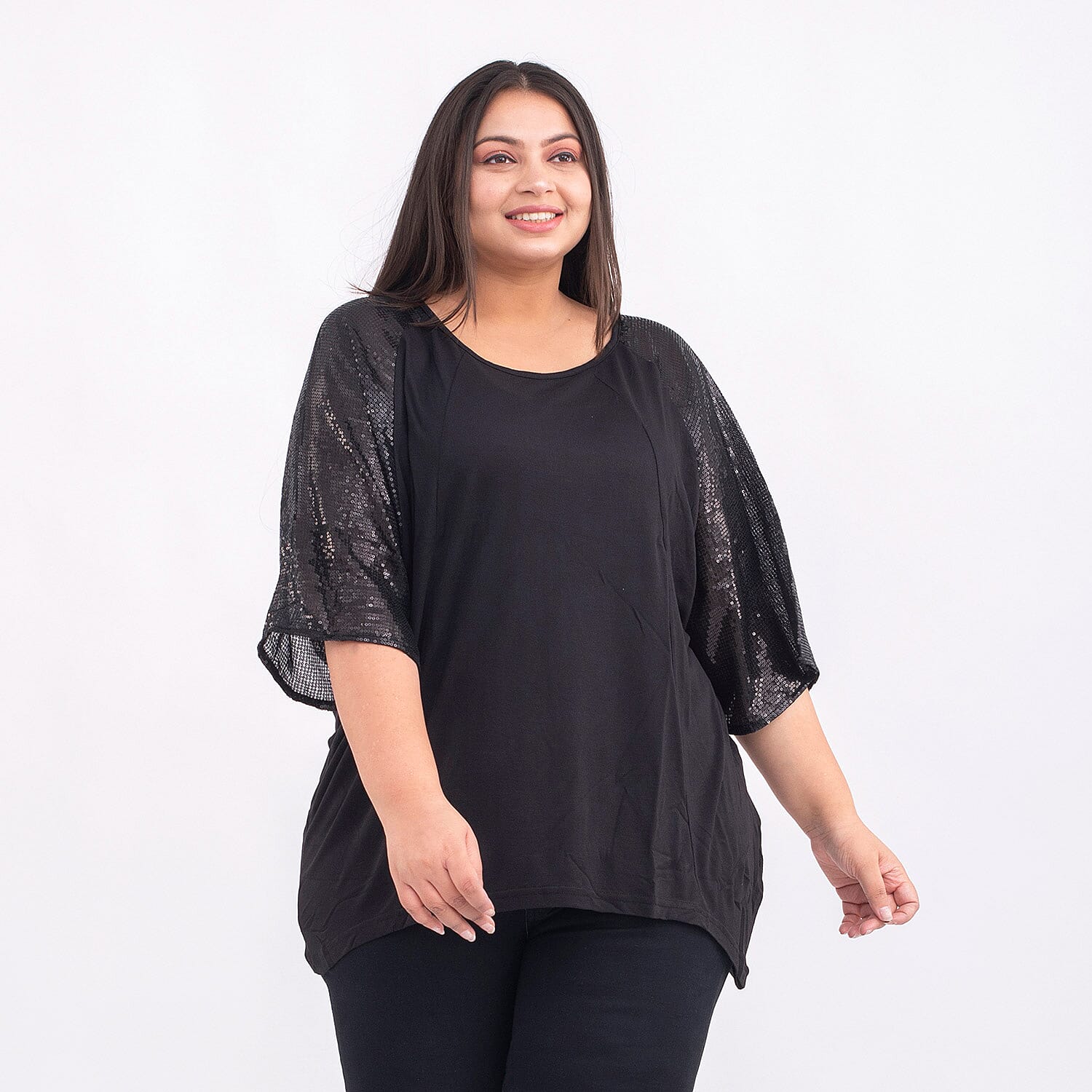 Tamsy Viscose Sequin Top - Black